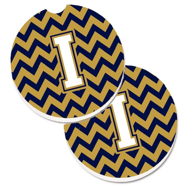 Carolines Treasures Letter I Chevron Navy Blue and Gold Set of 2 Cup Holder Car Coaster CJ1057-ICARC - main